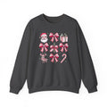 Pink Christmas bows and icons Crewneck Sweatshirt | Santa, reindeer, candy cane