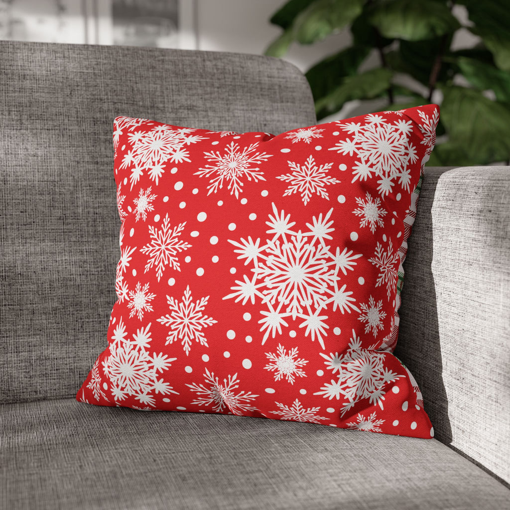 Christmas Kittens Pillow Cover, Cute Cat Holiday Throw Pillow, Red Plaid Snowflake Reversible Cover, Season Greetings Cat Lover Gift