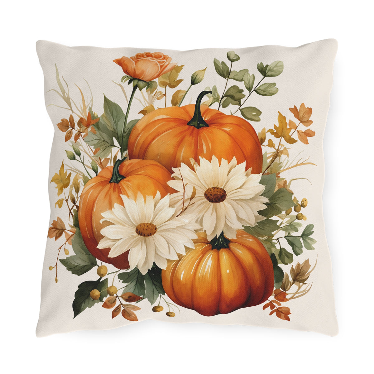 Pumpkin Daisy Pillow Cover Fall Throw Pillow Autumn Farmhouse Home Decor Watercolor Floral Cushion Cover Thanksgiving Housewarming Gift