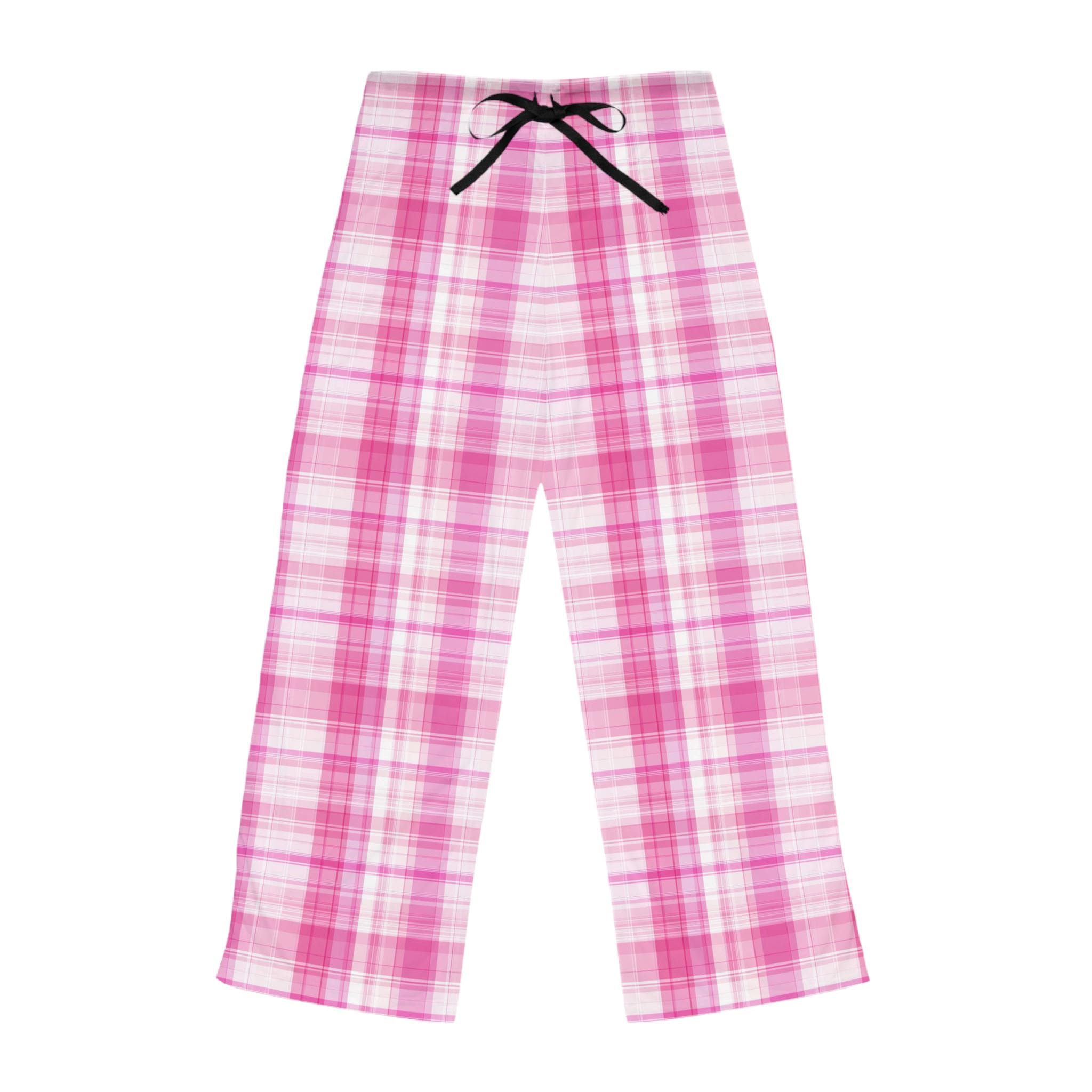 Pink Plaid Pajama Pants, Soft Polyester Lounge Wear