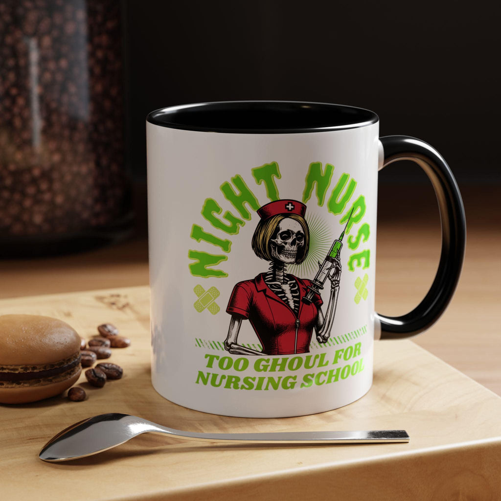 Night Nurse Skull Nurse Mug | Too Ghoul For Nursing School Accent Coffee Mug, Funny Medical Mug, Nurse Graphic Spooky Horror Mug, Gift Mug