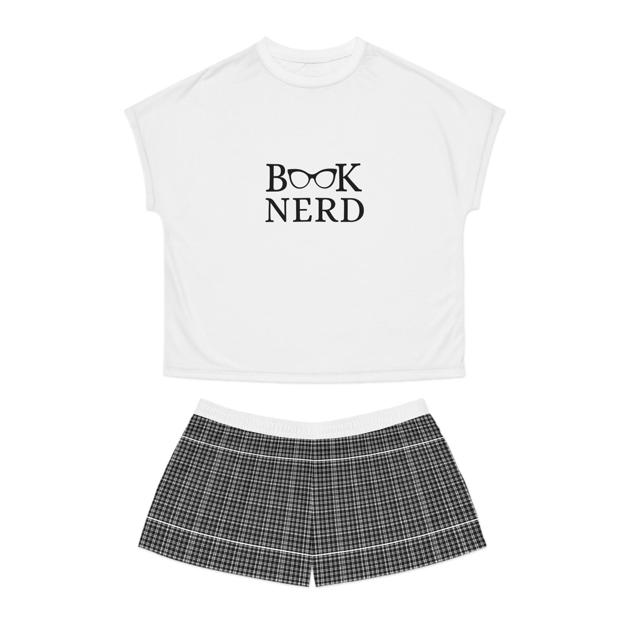 Book Nerd Black and White Plaid Pajama Set, Black and White Summer Pajama Set, Women Girl Pajama for Summer, Women Gift for a Book Lover