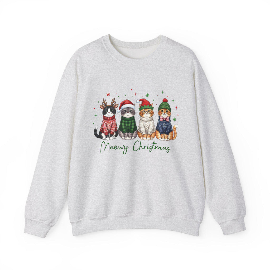 Meowy Christmas Sweatshirt, Funny Cat Christmas Sweater, Cat Mom Holiday Shirt, Christmas Cat Crewneck, Cute Cat Lover Gift, Xmas Sweatshirt