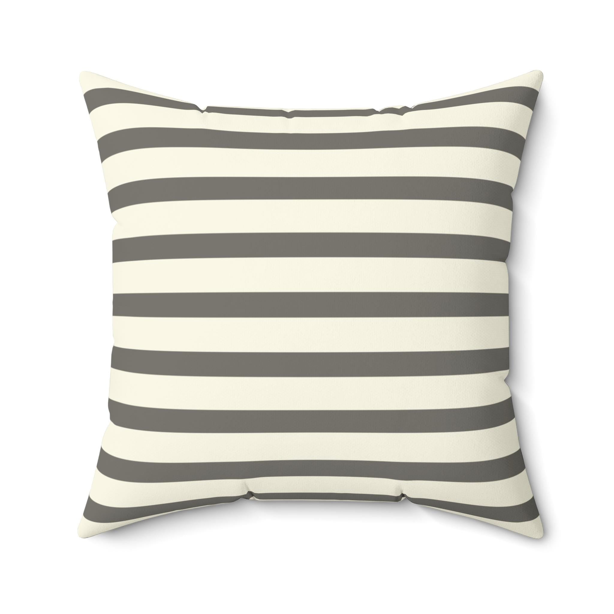 Gray Cream Horizontal Stripe Square Pillow, Modern Farmhouse Accent Cushion