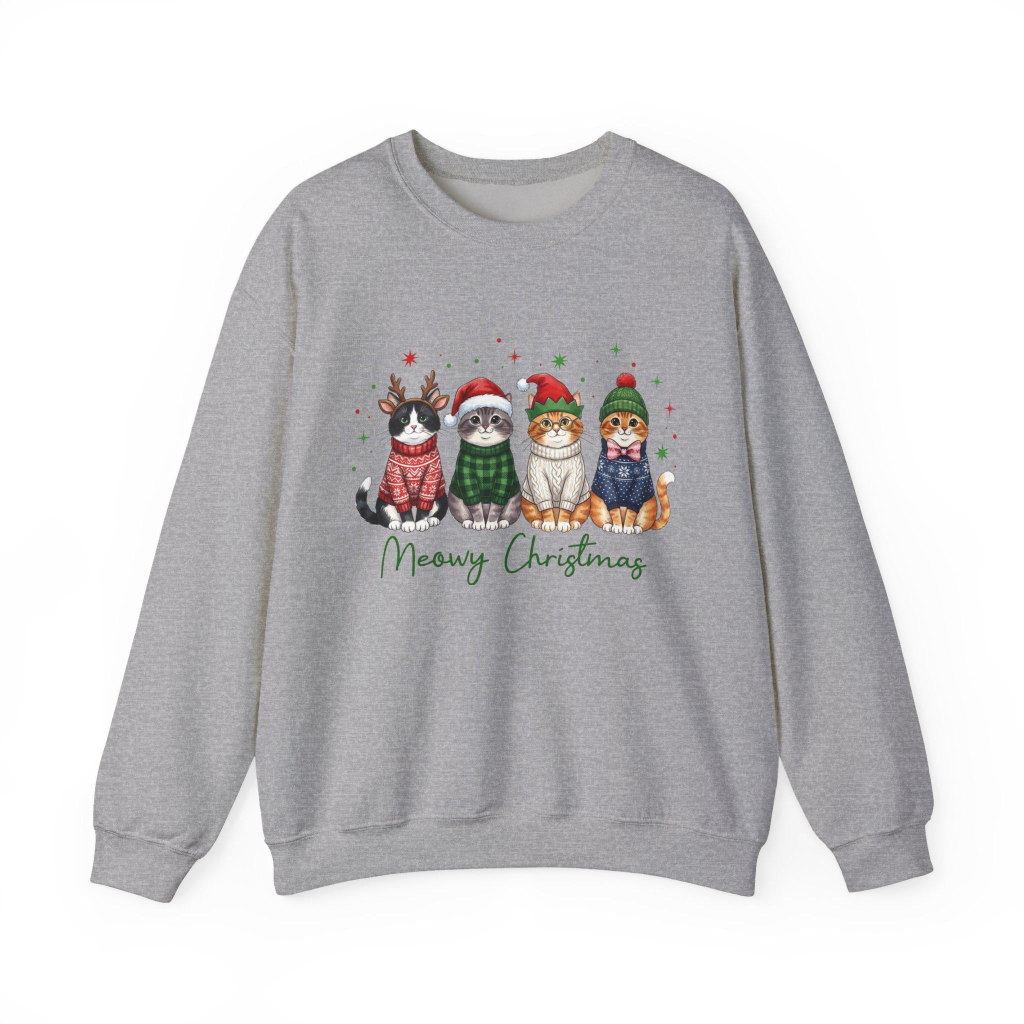 Meowy Christmas Sweatshirt, Funny Cat Christmas Sweater, Cat Mom Holiday Shirt, Christmas Cat Crewneck, Cute Cat Lover Gift, Xmas Sweatshirt