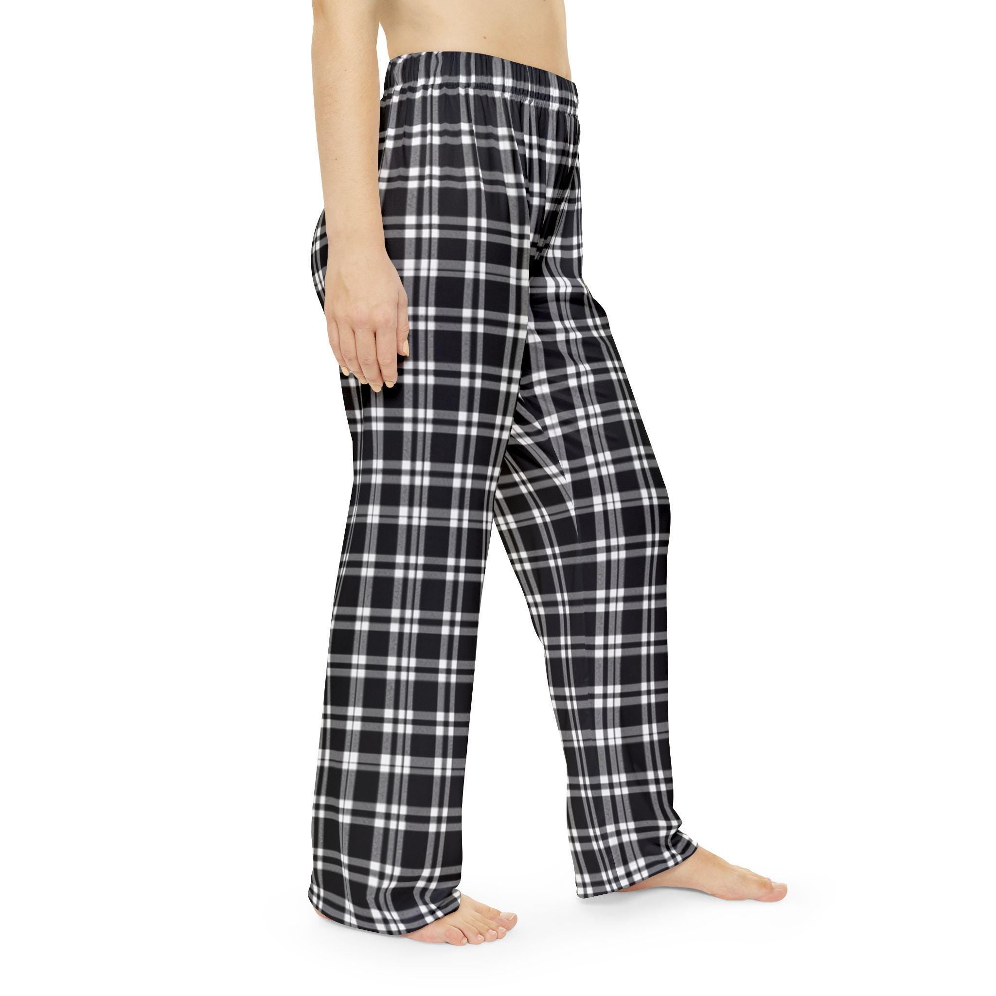 Plaid Women's Pajama Pants, Cozy Polyester Sleepwear Loungewear