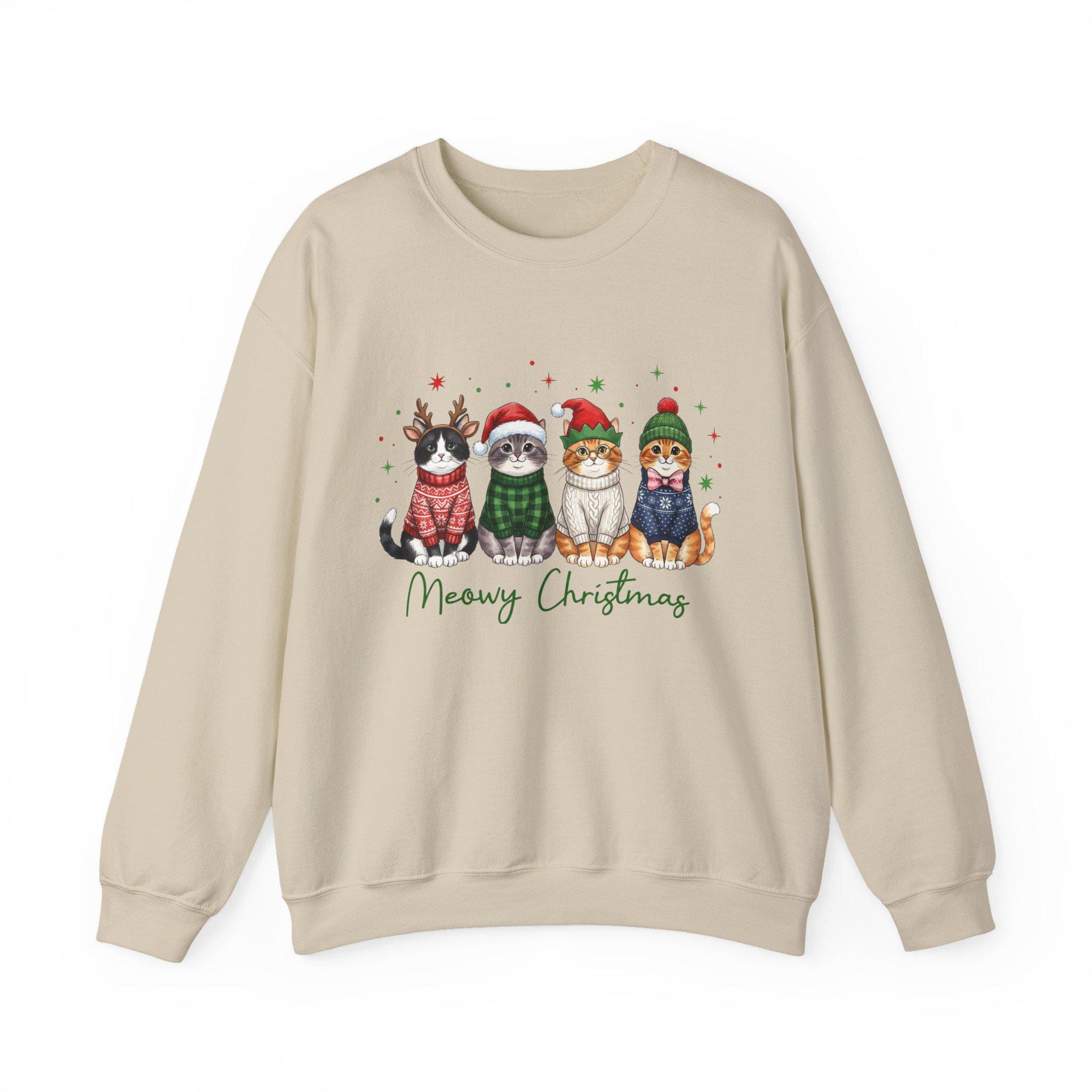 Meowy Christmas Sweatshirt, Funny Cat Christmas Sweater, Cat Mom Holiday Shirt, Christmas Cat Crewneck, Cute Cat Lover Gift, Xmas Sweatshirt